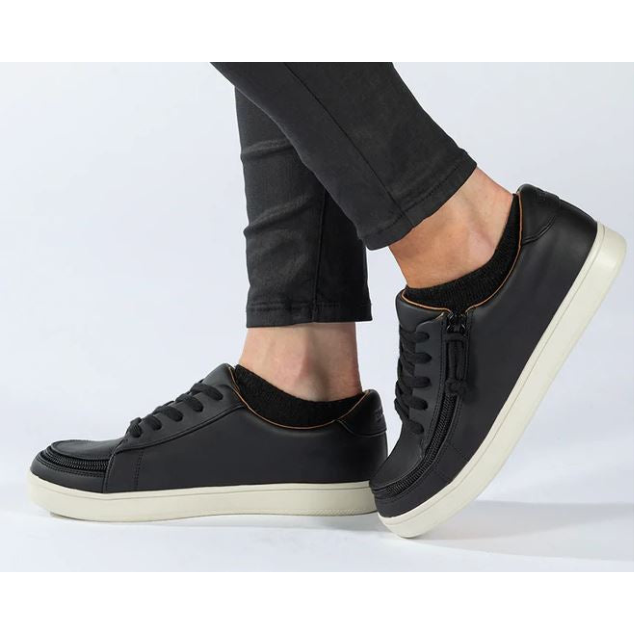 Billy Footwear (Womens) - Low Top Faux Leather Black/White Stitch Shoes