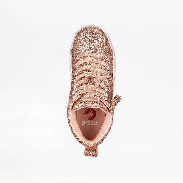 Billy Footwear (Toddlers)  -  High Top Rose Gold Glitz CS Canvas Shoes