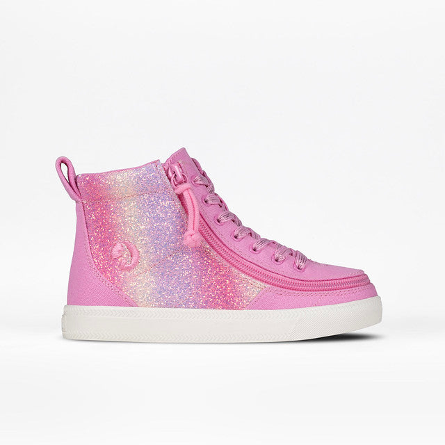Billy Footwear (Kids) - High Top Pink Glitz Canvas Shoes