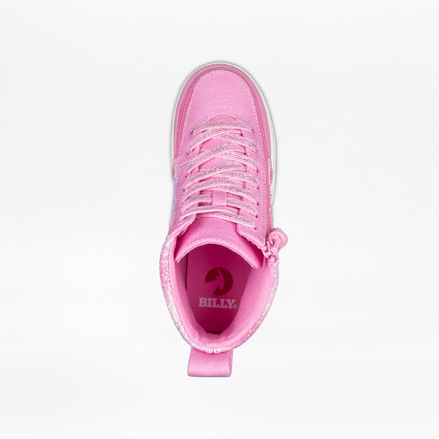 Billy Footwear (Kids) - High Top Pink Glitz Canvas Shoes