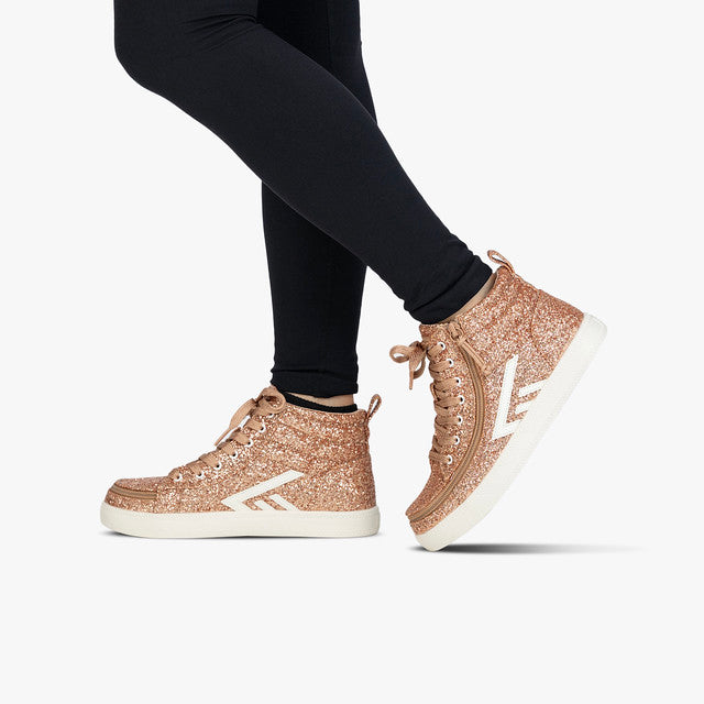 Billy Footwear (Toddlers)  -  High Top Rose Gold Glitz CS Canvas Shoes
