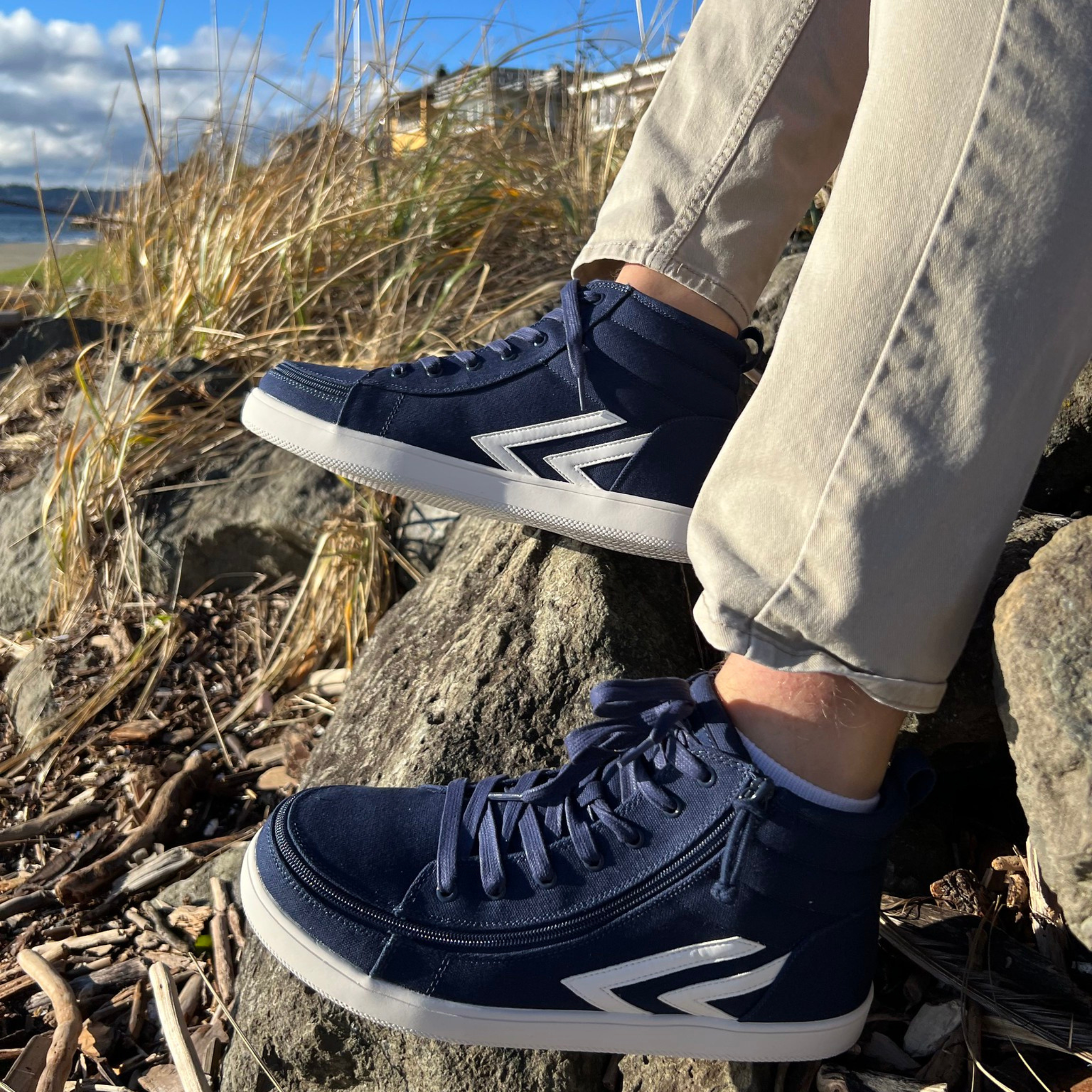 Billy Footwear (Mens) High Top Navy White CS Canvas Shoes