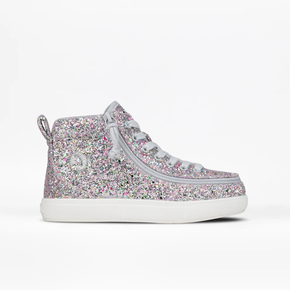 Billy Footwear (Toddlers) D|R II Fit - High Top Silver Multi Glitter Canvas Shoes