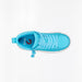 Blue trainer with blue laces photographed from above