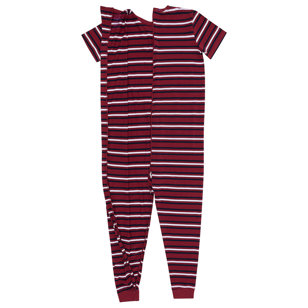 KayCey® Signature Stripes Short Sleeve Long Leg Zip Back Jumpsuit