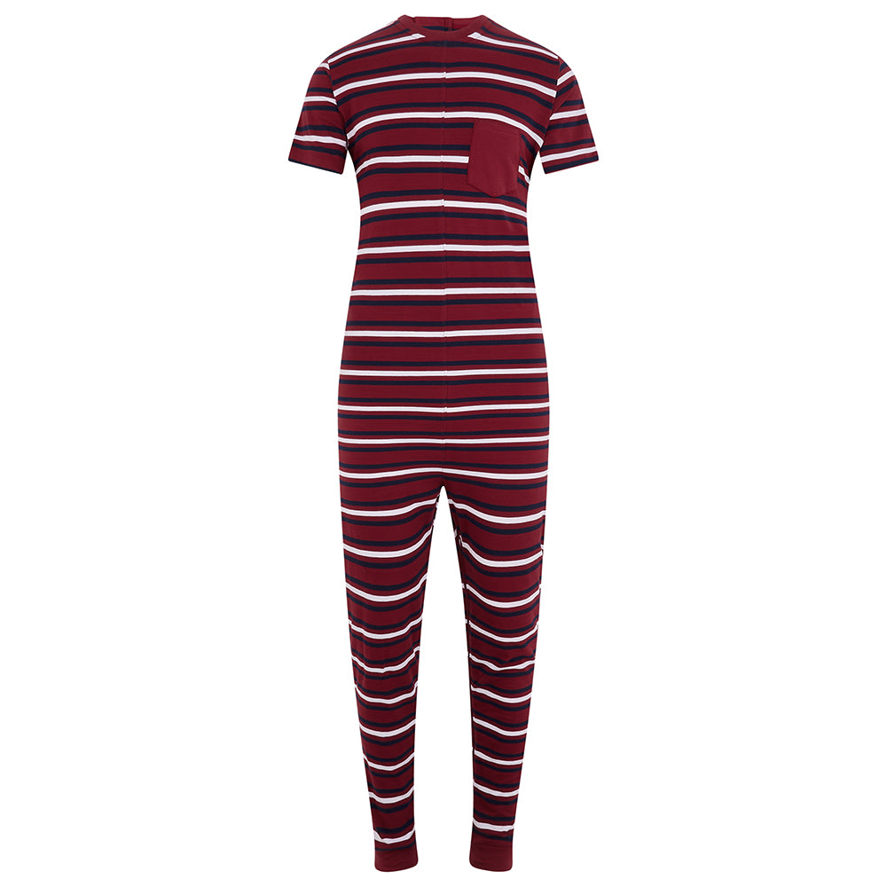 KayCey® Signature Stripes Short Sleeve Long Leg Zip Back Jumpsuit