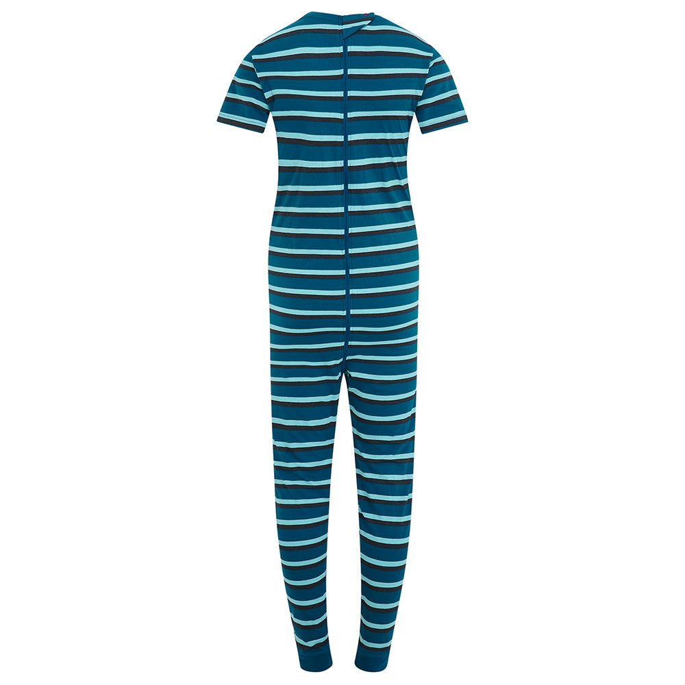KayCey® Signature Stripes Short Sleeve Long Leg Zip Back Jumpsuit