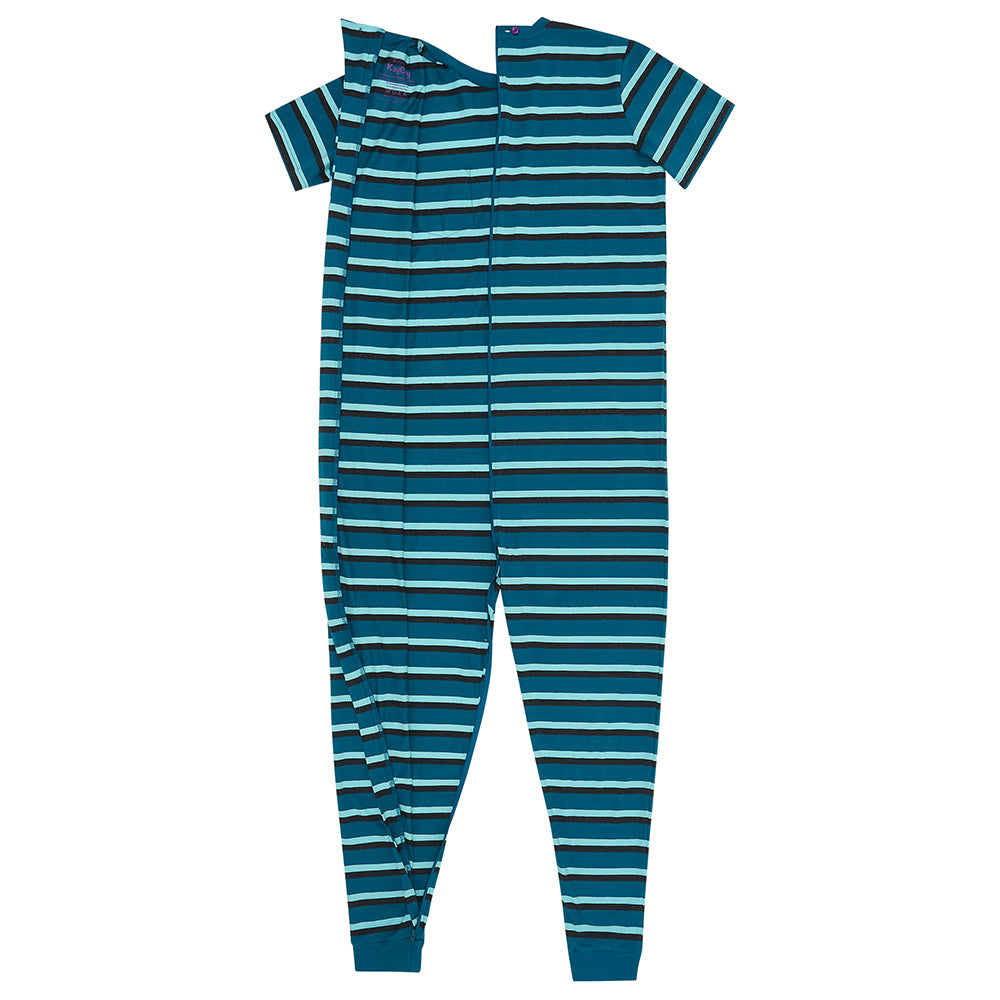 KayCey® Signature Stripes Short Sleeve Long Leg Zip Back Jumpsuit