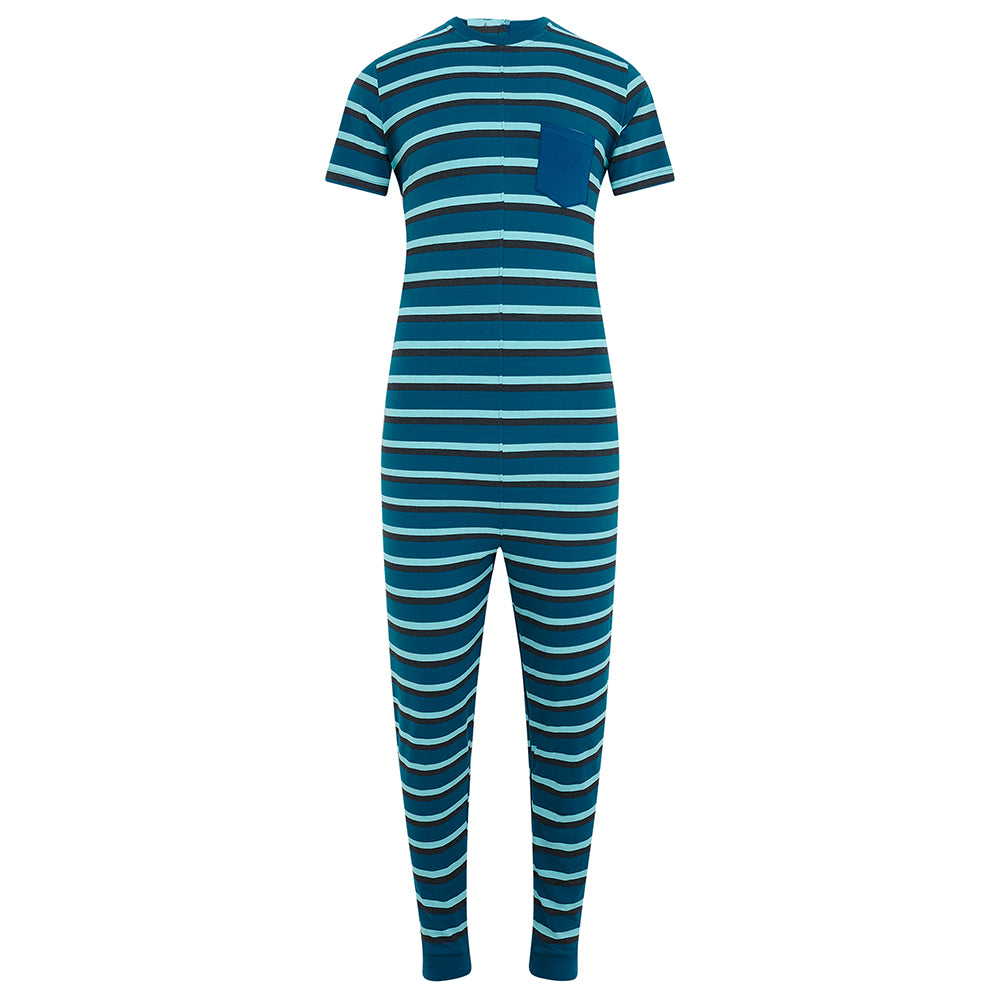 KayCey® Signature Stripes Short Sleeve Long Leg Zip Back Jumpsuit