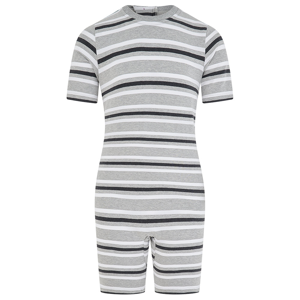 KayCey® Signature Stripes Short Sleeve Knee Length Zip Back Jumpsuit