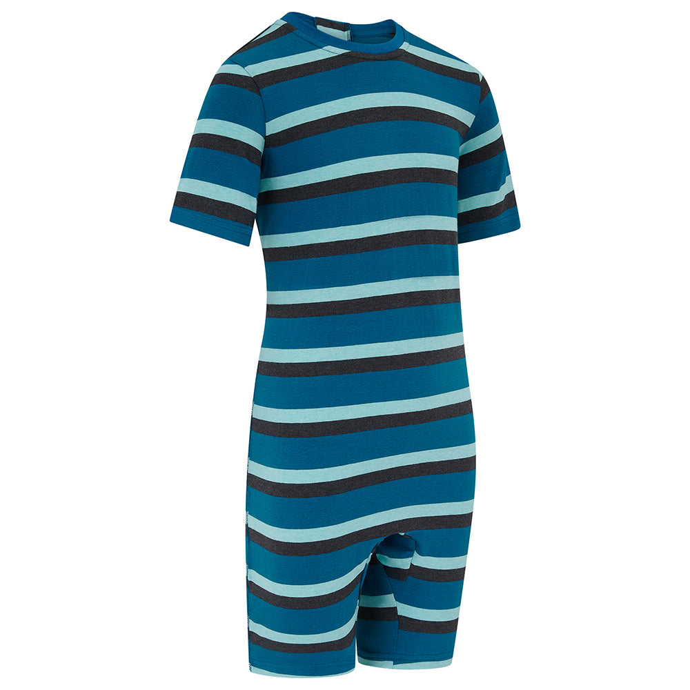 KayCey® Signature Stripes Short Sleeve Knee Length Zip Back Jumpsuit