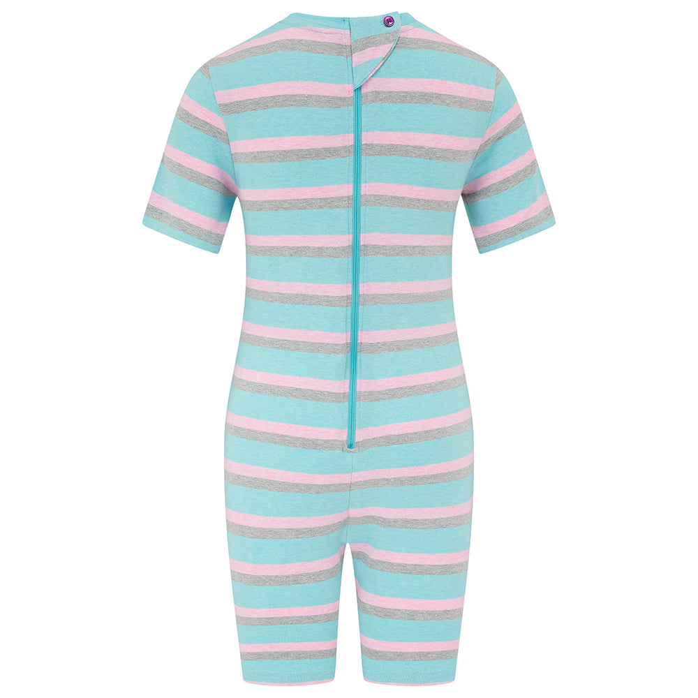 KayCey® Signature Stripes Short Sleeve Knee Length Zip Back Jumpsuit
