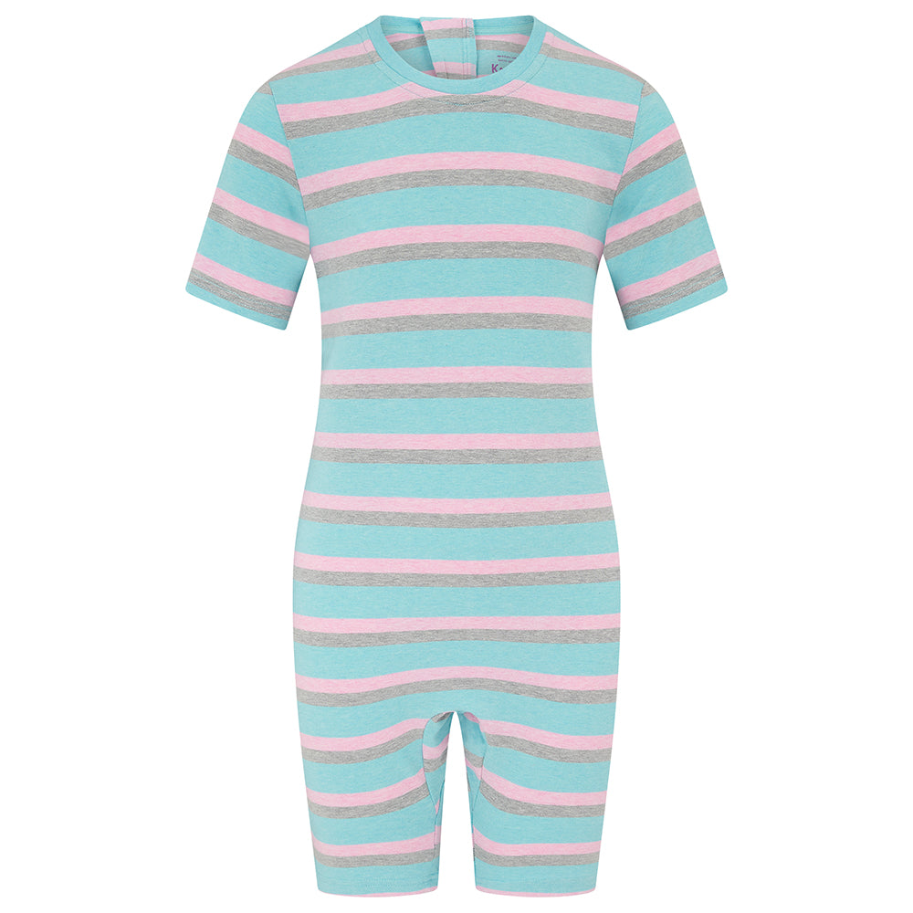 KayCey®Z Lite Secret Zip Back Jumpsuits (Kids) - Short Sleeve / Knee Length Stripes