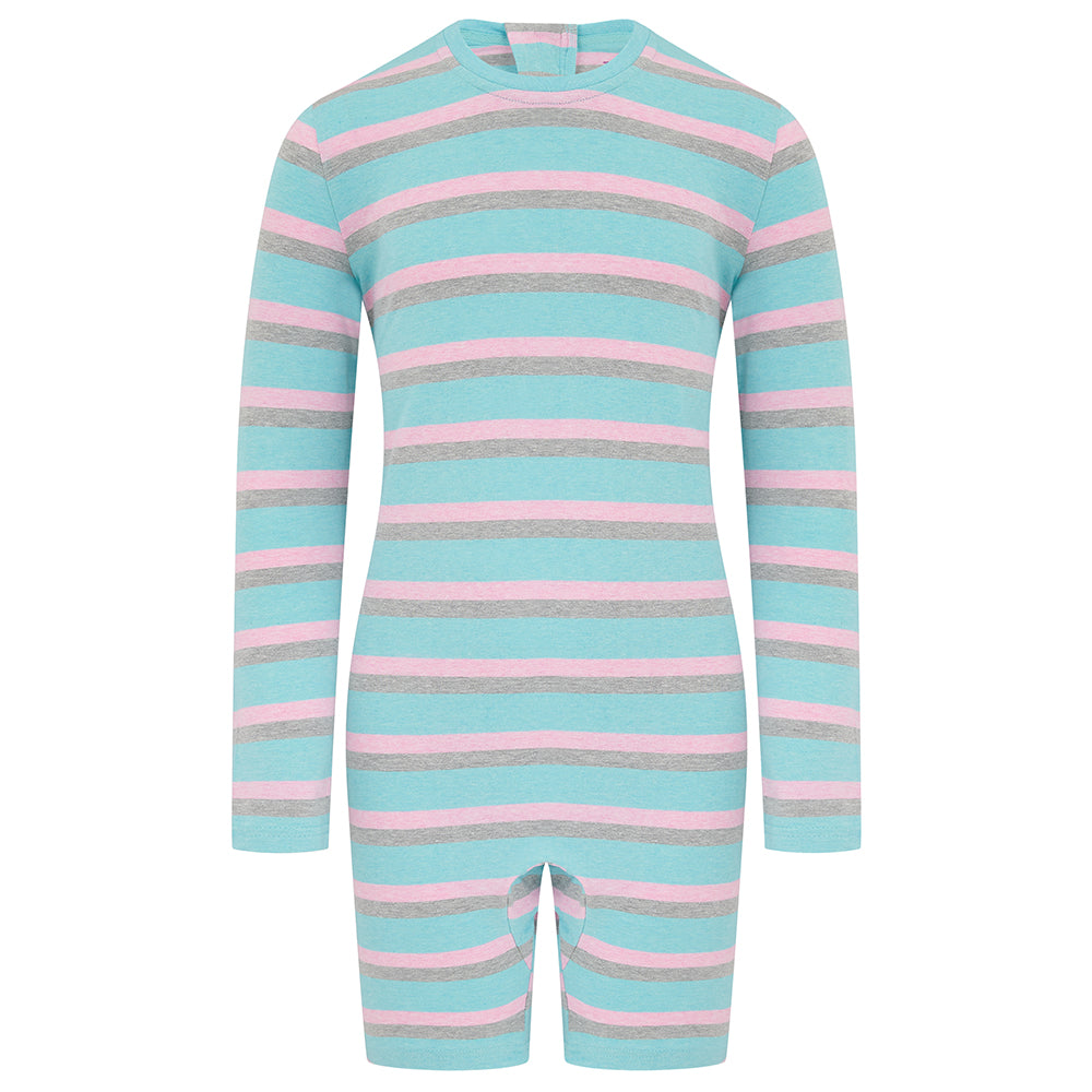 KayCey® Signature Stripes Long Sleeve Knee Length Zip Back Jumpsuit