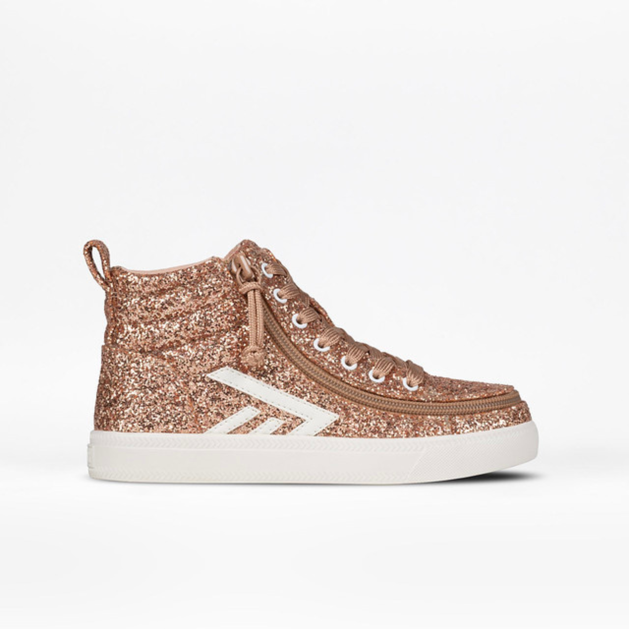 Billy Footwear (Toddlers)  -  High Top Rose Gold Glitz CS Canvas Shoes