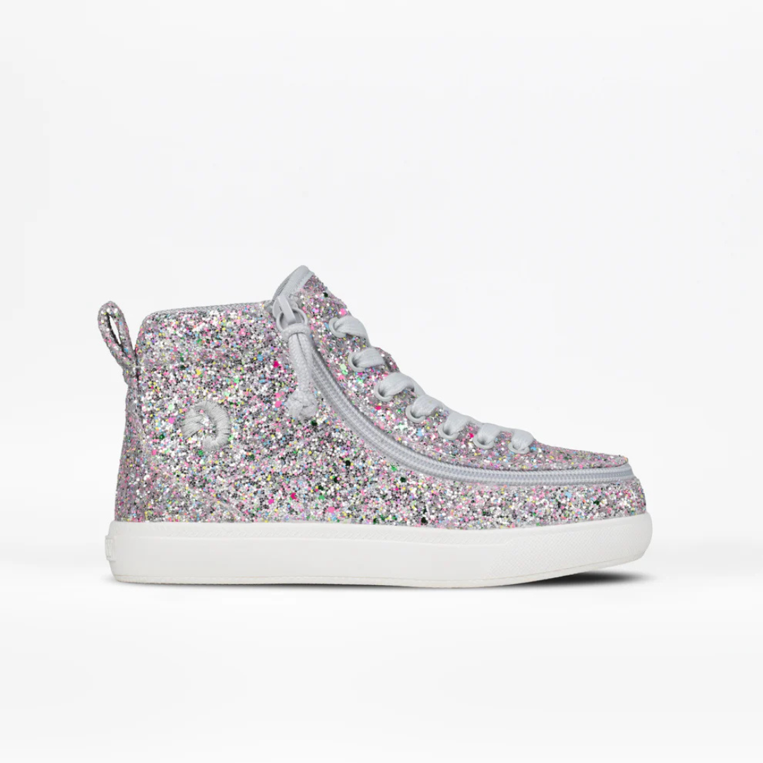Billy Footwear (Toddlers) D|R II Fit - High Top Silver Multi Glitter Canvas Shoes