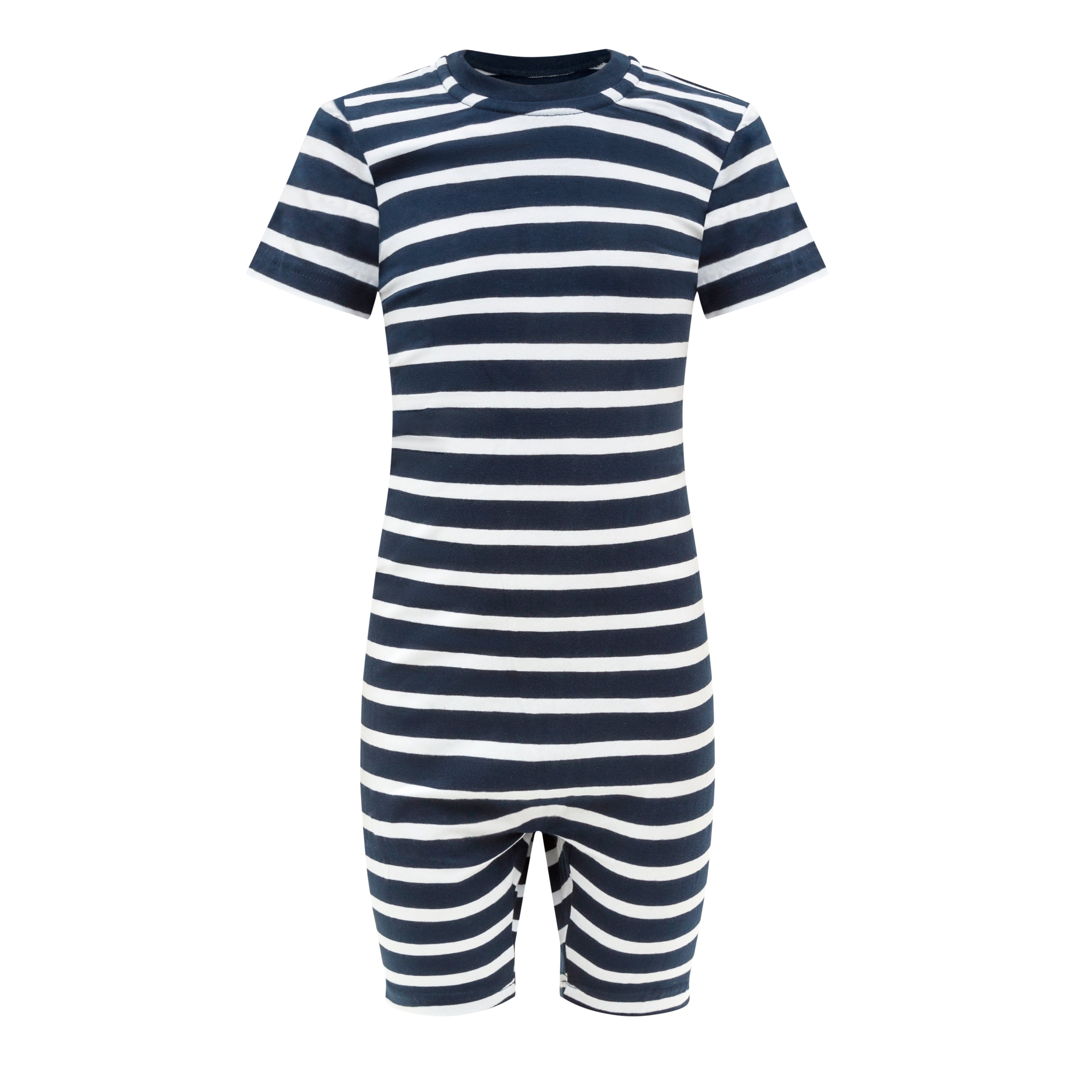 KayCey_Adaptive_clothing_for_kids_with_special_needs_Zip_Back_Short_Leg_navy_white_stripe_front