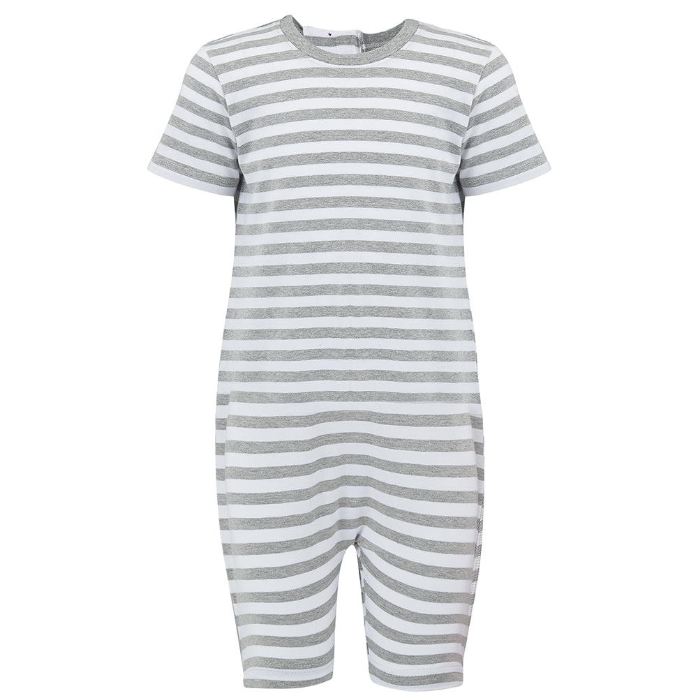 KayCey_short_sleeve_jumpsuit_for_older_children_with_special_needs_Zip_Back_Grey_White_Stripe_Front