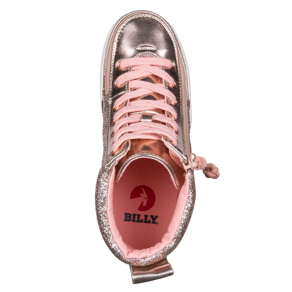 Billy Footwear (Kids)  - High Top Rose Gold Unicorn Shoes
